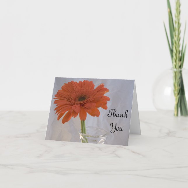 Tarjeta De Agradecimiento Naranja Daisy en Vase Gracias (Anverso)