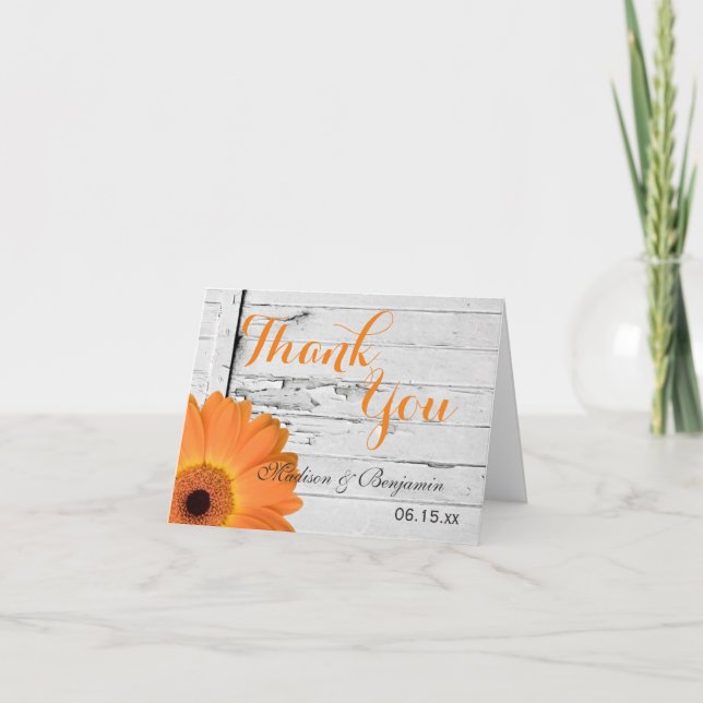Tarjeta De Agradecimiento Naranja Daisy Rustic Boda Gracias Cartas (Anverso)