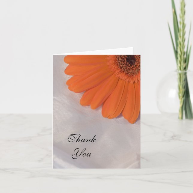 Tarjeta De Agradecimiento Naranja Daisy y Boda satinado blanco Gracias (Anverso)