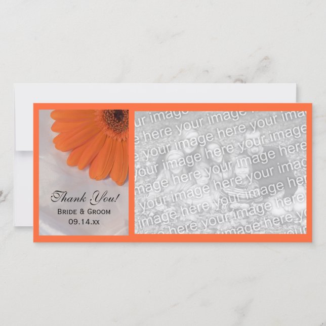 Tarjeta De Agradecimiento Naranja Daisy y Boda satinado blanco Gracias (Anverso)