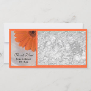 Tarjeta De Agradecimiento Naranja Daisy y Boda satinado blanco Gracias