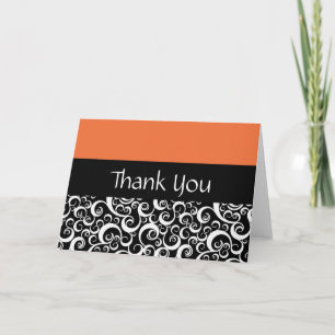 Tarjeta De Agradecimiento Naranja Damask Swirls Gracias Cartas