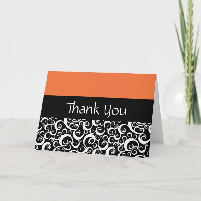 Tarjeta De Agradecimiento Naranja Damask Swirls Gracias Cartas (Anverso)