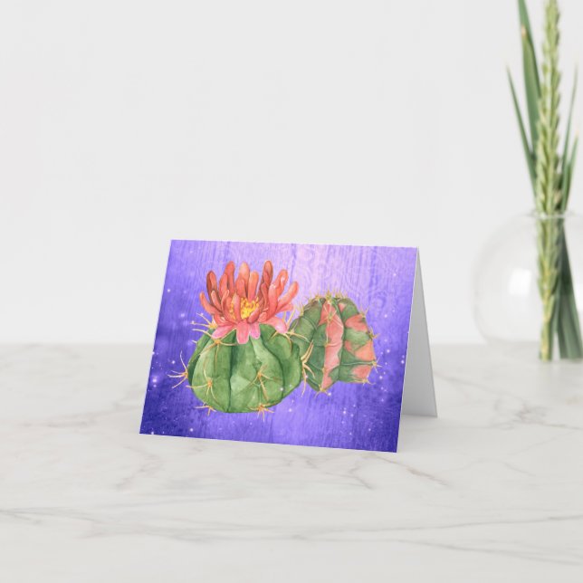 Tarjeta De Agradecimiento Naranja de acuarela Cactus Blooming Purple (Anverso)