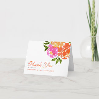 Tarjeta De Agradecimiento Naranja de acuarela rosa caliente Floral Gracias