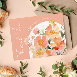 Tarjeta De Agradecimiento Naranja de Arco Moderno Boda Floral Peach