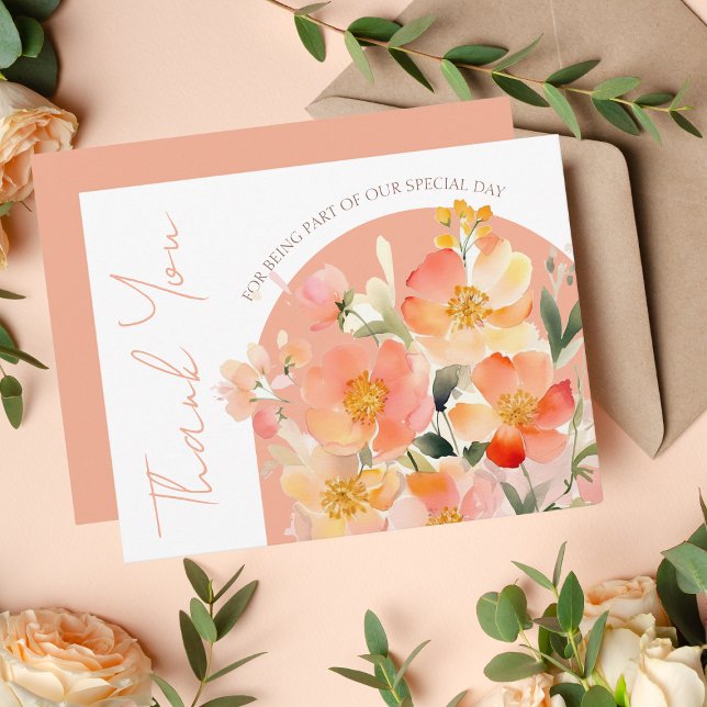 Tarjeta De Agradecimiento Naranja de Arco Moderno Boda Floral Peach (Subido por el creador)