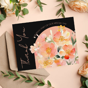 Tarjeta De Agradecimiento Naranja de Arco Moderno Peach y Boda Floral Negra