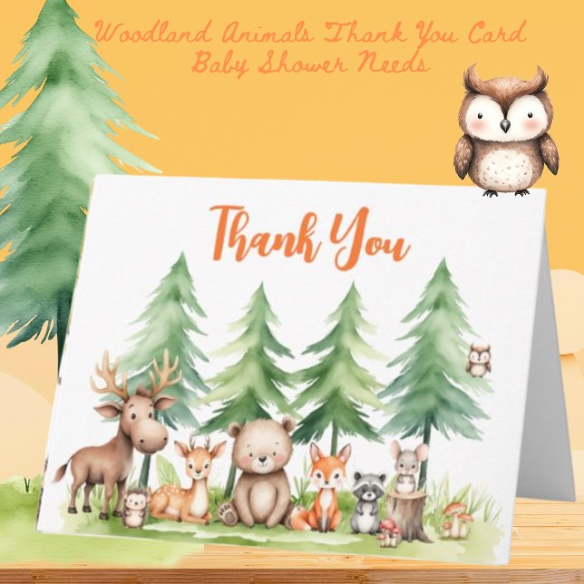 Tarjeta De Agradecimiento Naranja de Baby Shower de Sweet Woodland Animals (Subido por el creador)