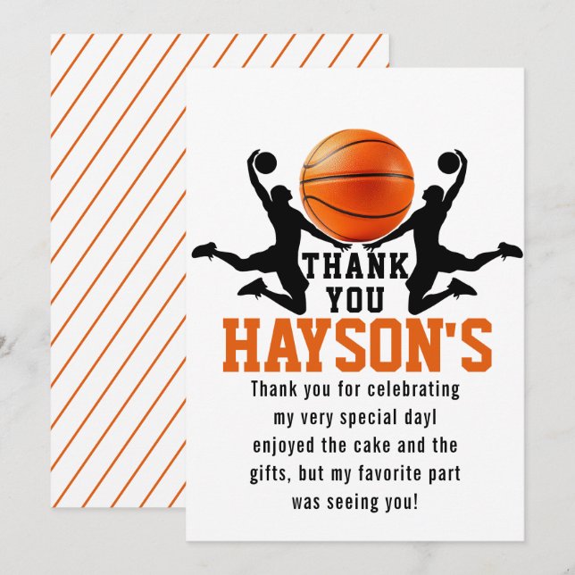 Tarjeta De Agradecimiento naranja de baloncesto Boy 5ª fiesta de cumpleaños (Anverso / Reverso)