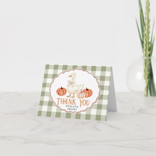 Tarjeta De Agradecimiento Naranja de calabaza Goose Baby Shower Thankyou Car (Anverso)