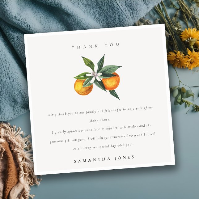 Tarjeta De Agradecimiento Naranja de cítricos mínimo Boho botánico Baby Show (Subido por el creador)