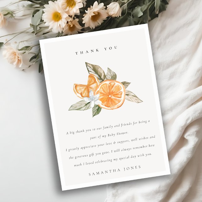 Tarjeta De Agradecimiento Naranja de cítricos mínimo Boho botánico Baby Show (Subido por el creador)