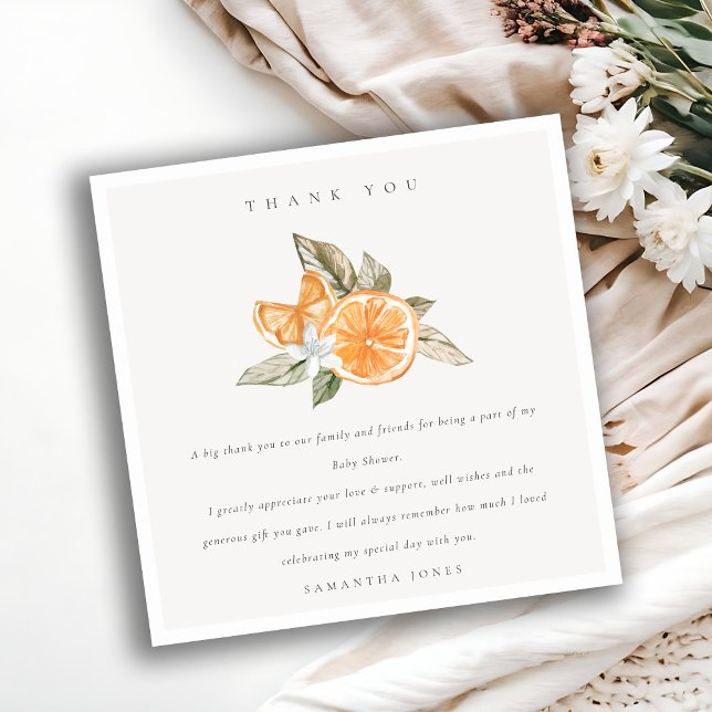 Tarjeta De Agradecimiento Naranja de cítricos mínimo Boho botánico Baby Show (Subido por el creador)