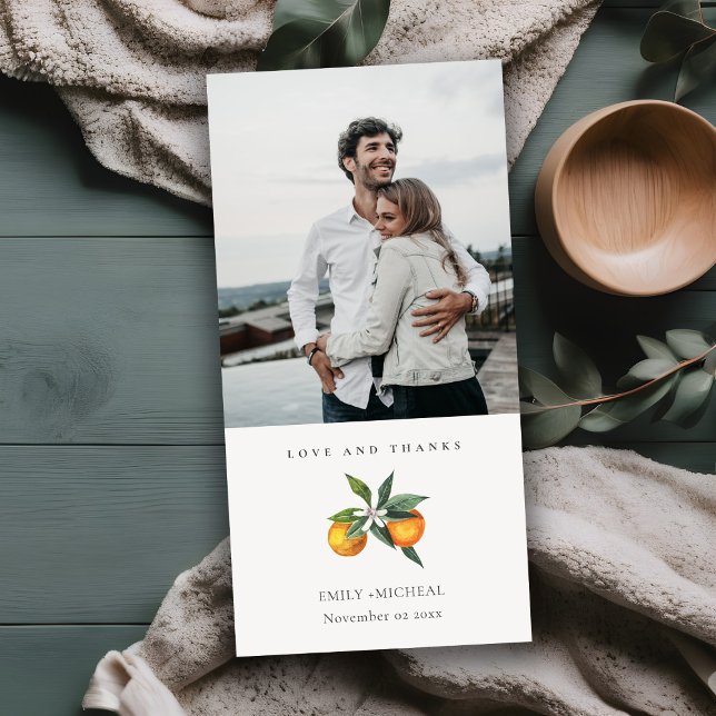 Tarjeta De Agradecimiento Naranja de Citrus Mínimo Boda Botánico Boho Foto (Subido por el creador)