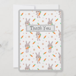 Tarjeta De Agradecimiento Naranja de conejo lindo Chica Gray Boy