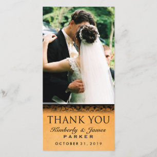 Tarjeta De Agradecimiento Naranja de Halloween y foto de Boda negro