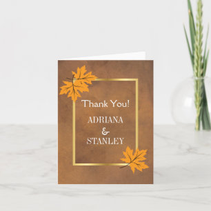 Tarjeta De Agradecimiento Naranja de hojas de arce en boda marrón Gracias