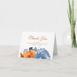 Tarjeta De Agradecimiento Naranja de la Marina quemada azul caída floral gra