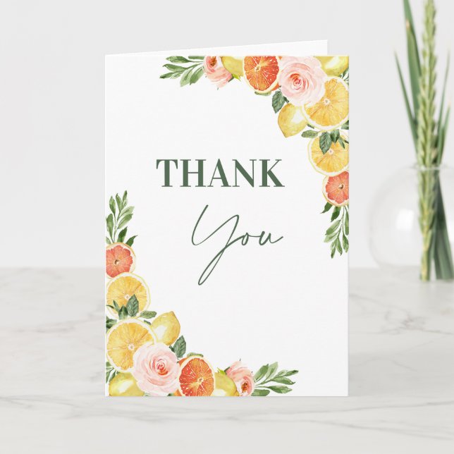 Tarjeta De Agradecimiento Naranja de limón floral Nuestro principal apretón  (Anverso)