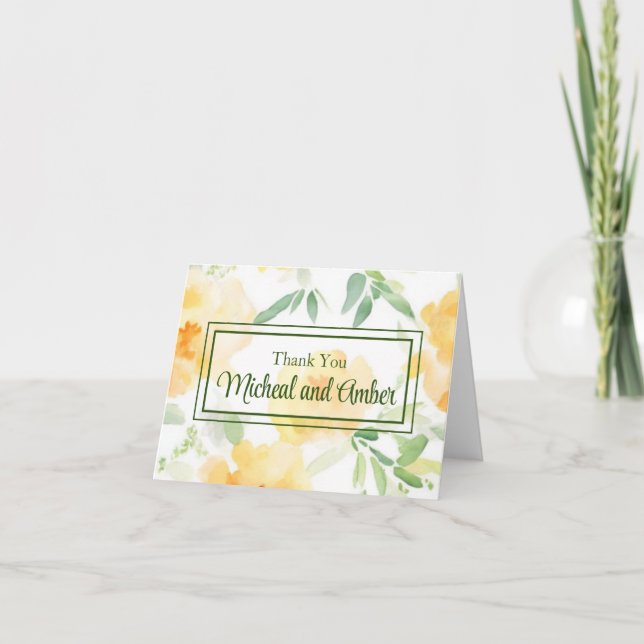 Tarjeta De Agradecimiento Naranja de melocotón amarillo elegante acuarela fl (Anverso)