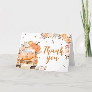 Tarjeta De Agradecimiento Naranja Fall Pumpkin Truck Baby Shower