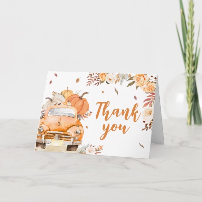 Tarjeta De Agradecimiento Naranja Fall Pumpkin Truck Baby Shower (Anverso)
