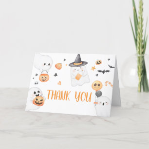 Tarjeta De Agradecimiento Naranja Fantasma Halloween Pequeño Boo Baby Shower