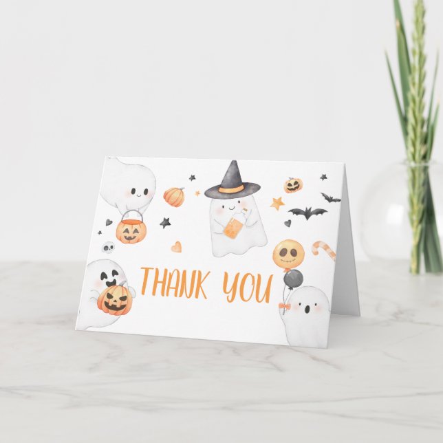 Tarjeta De Agradecimiento Naranja Fantasma Halloween Pequeño Boo Baby Shower (Anverso)