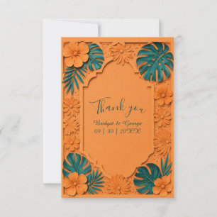 Tarjeta De Agradecimiento naranja Faux Cutout Hawaii Floral Boda