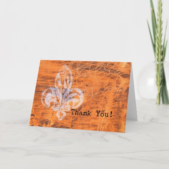Tarjeta De Agradecimiento Naranja Fleur-de-lis Mixed Media Gracias (Anverso)