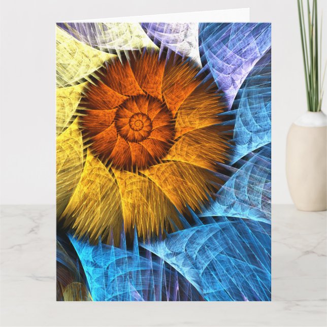 Tarjeta De Agradecimiento Naranja floral Azul amarillo abstracto arte (Anverso)