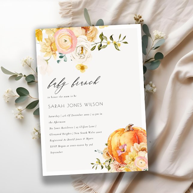 Tarjeta De Agradecimiento Naranja Floral Calabaza Bebé Brunch Ducha Invitaci (Subido por el creador)