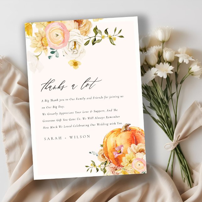 Tarjeta De Agradecimiento Naranja floral rústico Boda de calabaza otoñal (Subido por el creador)