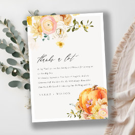 Tarjeta De Agradecimiento Naranja floral rústico Boda de calabaza otoñal Gra