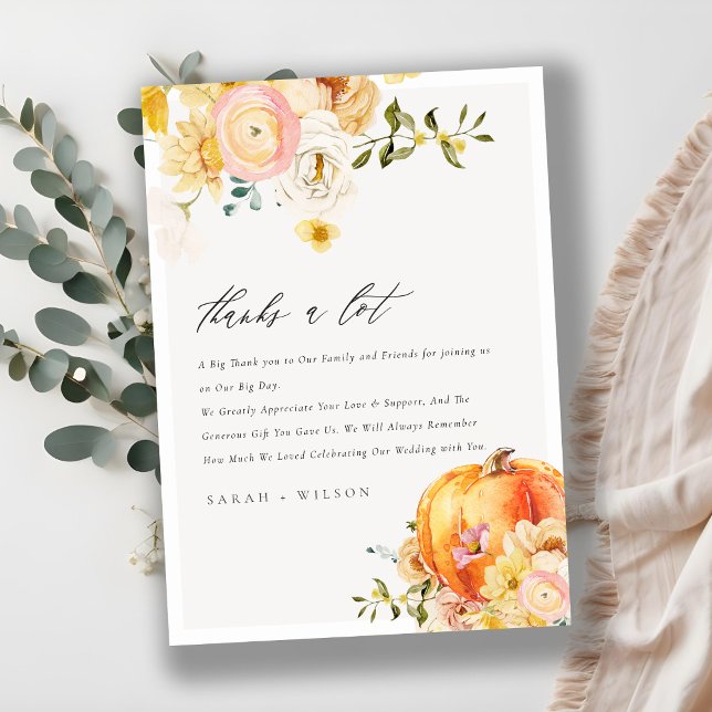 Tarjeta De Agradecimiento Naranja floral rústico Boda de calabaza otoñal Gra (Subido por el creador)