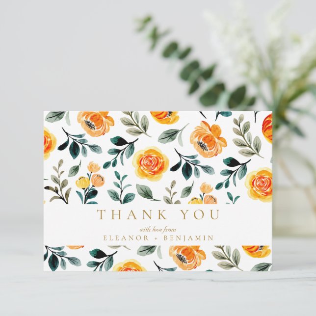 Tarjeta De Agradecimiento Naranja Flores de acuarela Boda personalizada (Anverso de pie)