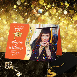 Tarjeta De Agradecimiento Naranja | Foto de tapón de Ola de Grado de Oro Gra