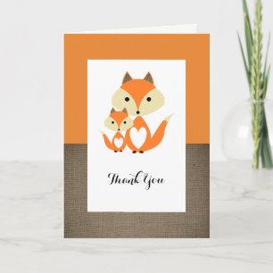 Tarjeta De Agradecimiento Naranja Fox Burlap Baby Shower Gracias