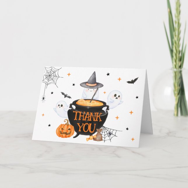 Tarjeta De Agradecimiento Naranja Ghost Halloween bebé está preparando Baby  (Anverso)
