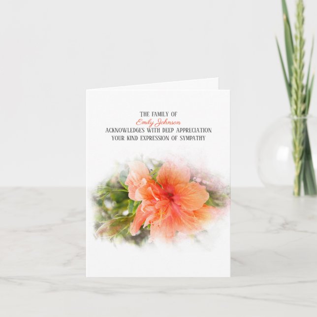 Tarjeta De Agradecimiento Naranja Hibiscus Sympathy Gracias (Anverso)