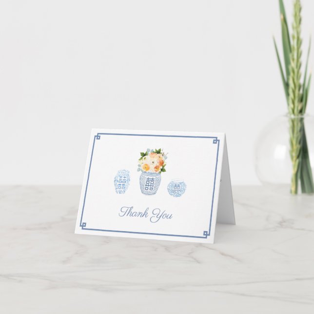 Tarjeta De Agradecimiento Naranja inteligente Rosas Blancas Ginger Jar Ducha (Anverso)