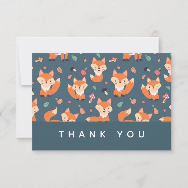 Tarjeta De Agradecimiento Naranja lindo Patrón Fox Gracias (Anverso)