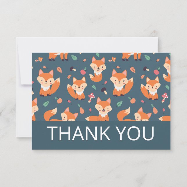 Tarjeta De Agradecimiento Naranja lindo Patrón Fox Gracias (Anverso)