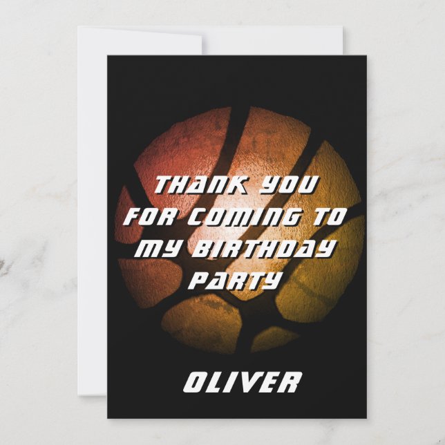 Tarjeta De Agradecimiento Naranja metálico Baloncesto Ball Cumpleaños (Anverso)