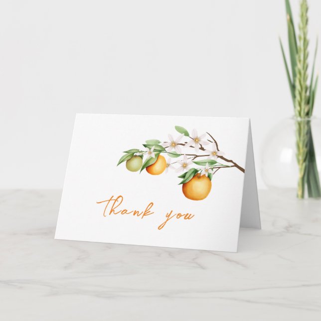 Tarjeta De Agradecimiento Naranja minimalista Citrus Baby Shower (Anverso)