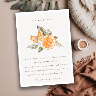 Tarjeta De Agradecimiento Naranja mínimo Lemon Botanical Boho Bridal Shower
