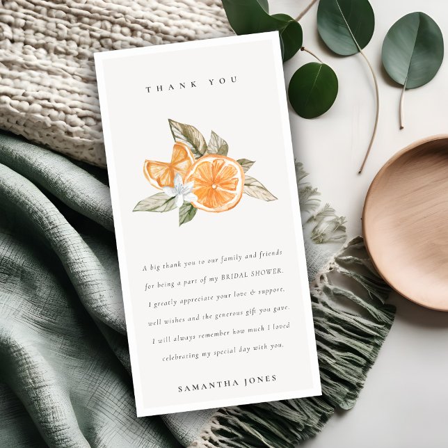 Tarjeta De Agradecimiento Naranja mínimo Lemon Botanical Boho Bridal Shower (Subido por el creador)
