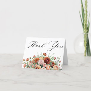 Tarjeta De Agradecimiento Naranja oxidada Sage Green Cream Flowers Fall Wedd