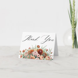 Tarjeta De Agradecimiento Naranja oxidada Sage Green Cream Flowers Fall Wedd